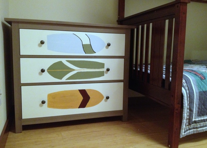 Gray-brown Hemnes dresser transformed with painted white drawers. By Jewels at Home. 