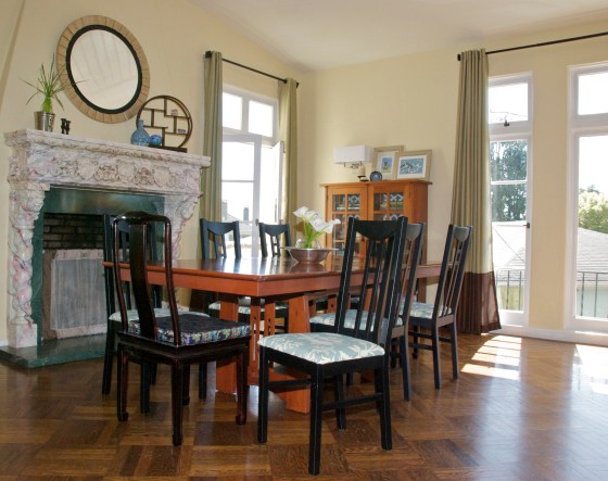 Dining Room with painted and reupholstered chairs by Jewels at Home