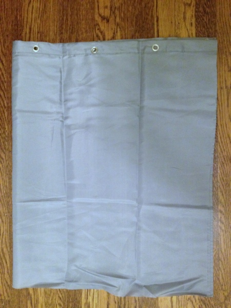 Stuff sack for sleeping bag cut from an inexpensive shower curtain