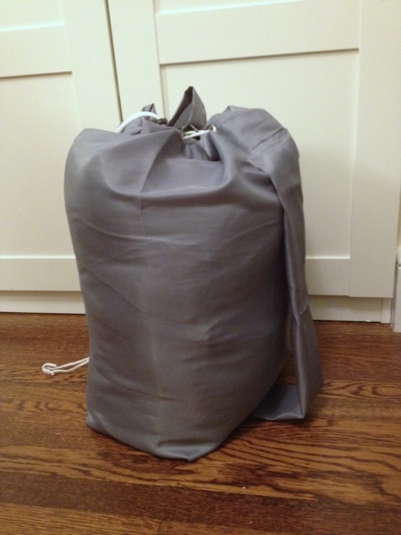 DIY sleeping bag stuff sack from an inexpensive shower curtain by Jewels at Home