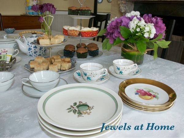 Eclectic tea party - mix and match vintage china for an easy and beautiful table setting.  Jewels at Home.