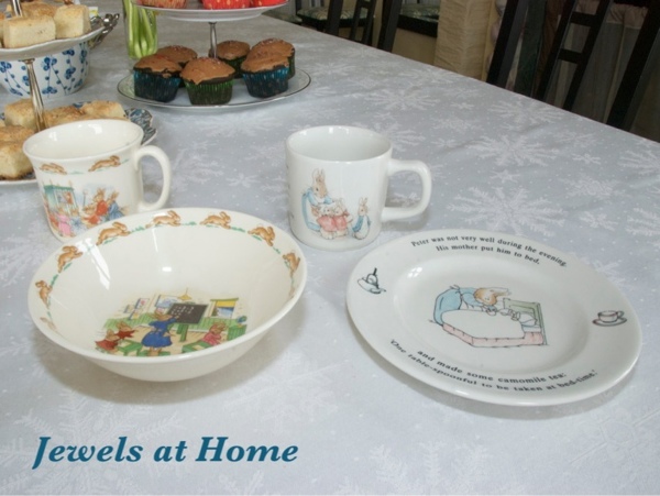 Bunnykins and Peter Rabbit place settings. These are perfect for a tea party baby shower. Bunnykins and Peter Rabbit place settings. These are perfect for a tea party baby shower.