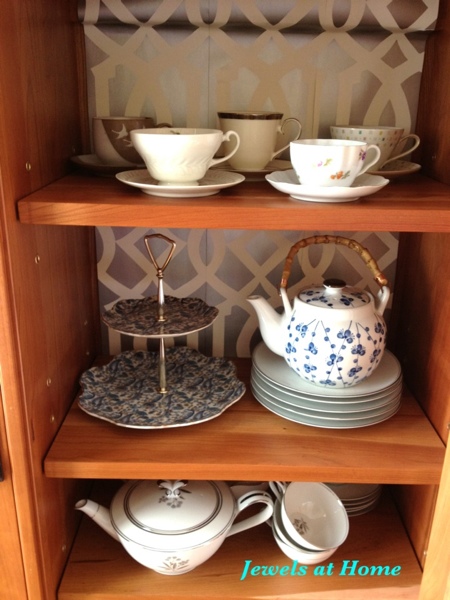 Collect teacups and serving items for a mix-and-match tea party.  