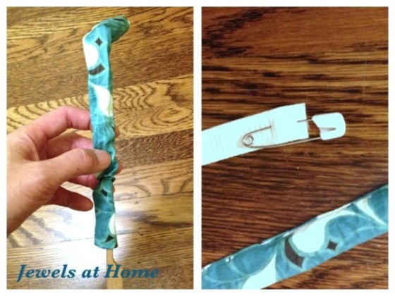 Sewing tricks: Use a chopstick to turn a narrow sleeve right-side out.  Use a safety pin to thread elastic or cord through a narrow sleeve.