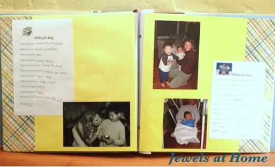 Baby shower scrapbook project.  From Jewels at Home.