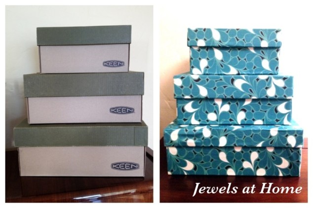 Tutorial for DIY Fabric-covered decorative boxes from Jewels at Home.