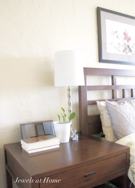 New bedside lamps on the nightstand.  Jewels at Home.