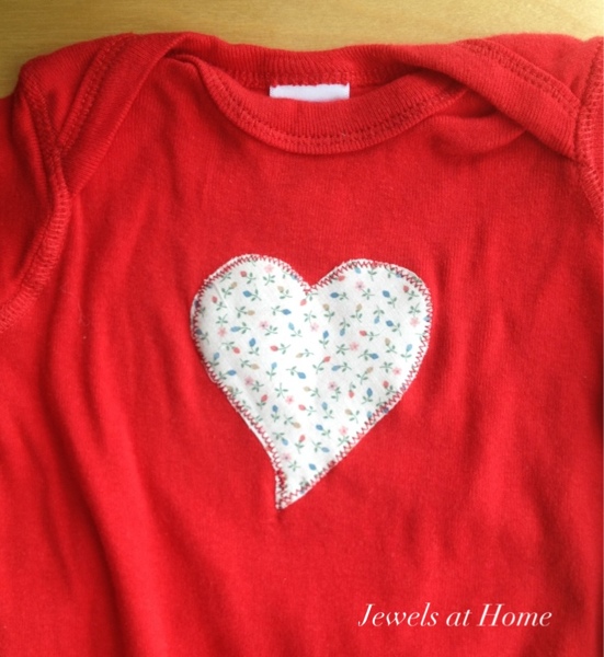 Sweet heart applique onesie.  Jewels at Home.