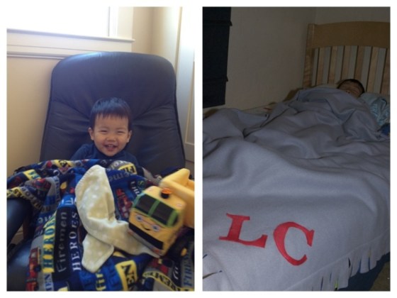 Monogrammed cozy fleece blankets from Jewels at Home.