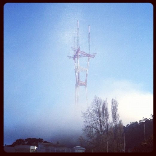 Fog at the base of Sutro Tower, San Francisco.  Jewels at Home.