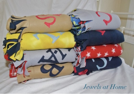 Cozy monogrammed fleece blankets.  From Jewels at Home.