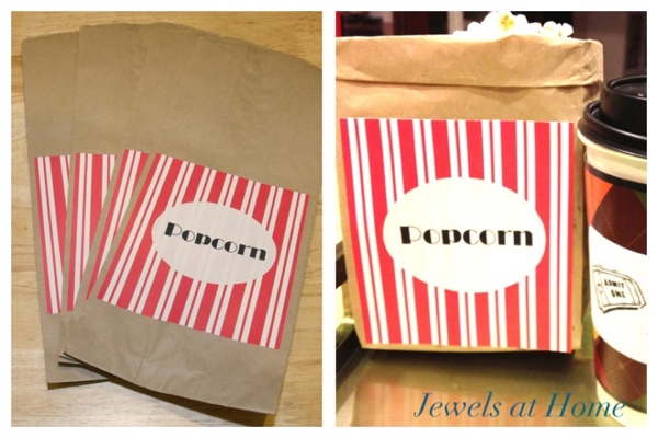 Decorate popcorn bags for a home movie night.  From Jewels at Home.