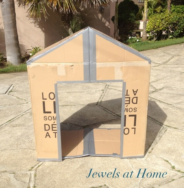 DIY folding cardboard house tutorial. From Jewels at Home. DIY folding cardboard house tutorial. From Jewels at Home.
