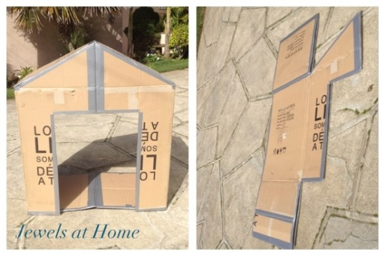 DIY folding cardboard house tutorial. From Jewels at Home. DIY folding cardboard house tutorial. From Jewels at Home.