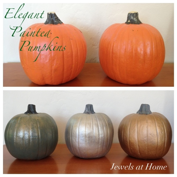 DIY painted pumpkins in metallic hues.  Jewels at Home.