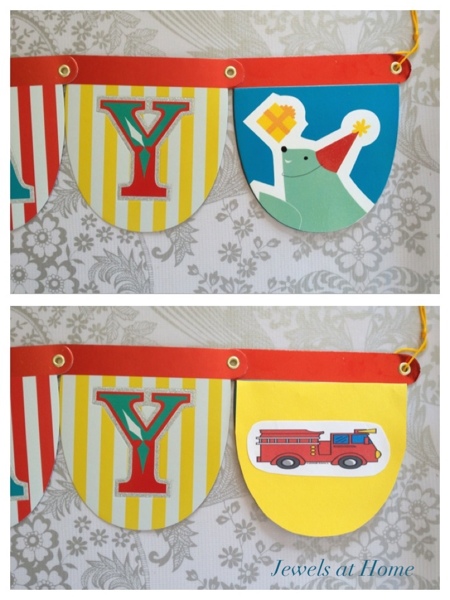 You can easily change the theme of a party banner to reuse it!  Why didn't I think of this before?  From Jewels at Home.