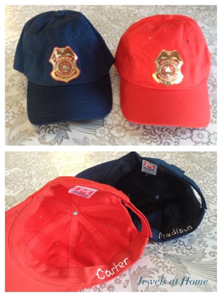 Firefighter birthday.  Buy cotton caps in bulk and add a sticker for a reusable and durable party favor.  Jewels at Home.