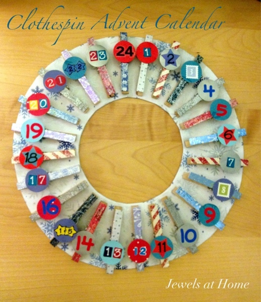 Clothespin wreath advent calendar {Jewels at Home}
