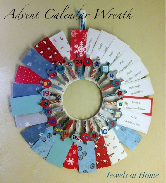 Clothespin wreath advent calendar with a special activity for each day {Jewels at Home}