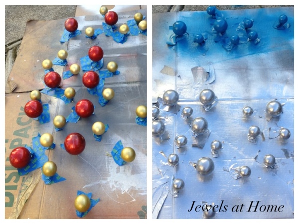 Tutorial on repainting your Christmas ornaments for a fresh look, including a faux mercury glass technique!  {Jewels at Home}