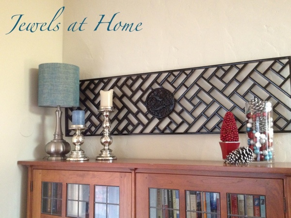 Silver, turquoise, and red Christmas accessories.  Christmas house tour from Jewels at Home.