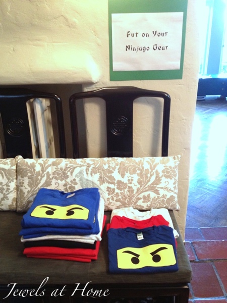 DIY Ninjago T-shirt party favors and many other ideas for a Ninjago birthday from Jewels at Home.