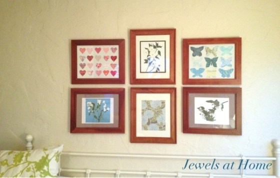 Create an inspiring art gallery with a mix of DIY paper art, framed papers, and pretty prints. {Jewels at Home}