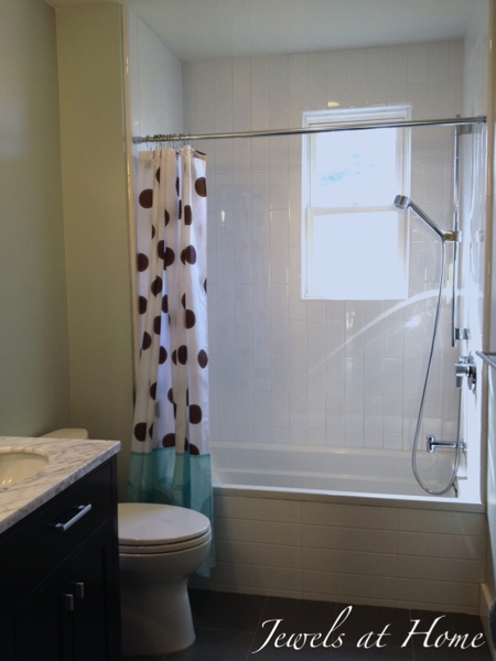 Hawaiian beach-inspired bathroom.  Shared kids and guest bathroom.  {Jewels at Home}