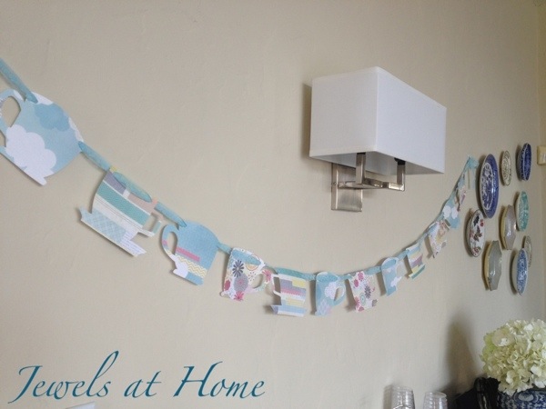 Cute paper tea cup garland for a vintage afternoon tea party.  {Jewels at Home}