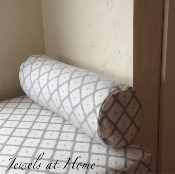 Pillows for dressing a daybed.  Instructions for sewing round bolster pillows.  Jewels at Home