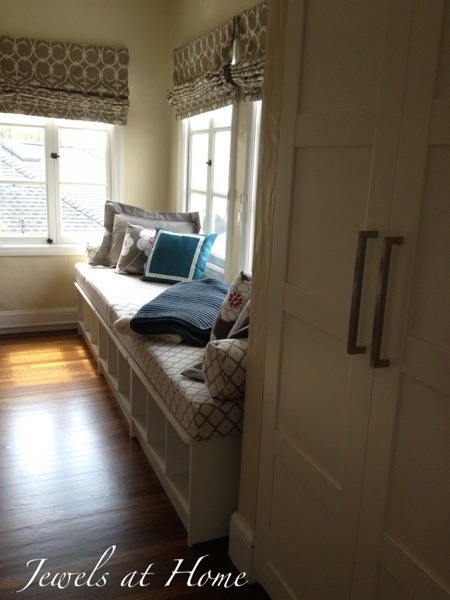 A perfect sunny spot for an elegant window seat daybed.  Instructions for sewing the pillow covers.  Jewels at Home