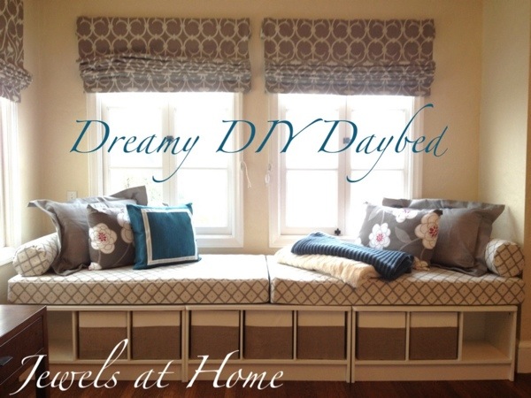 This window seat daybed is so inviting and simple to assemble.  Details on this DIY project from Jewels at Home.
