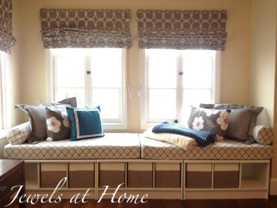 This window seat daybed is so inviting and simple to assemble.  Details on this DIY project from Jewels at Home.