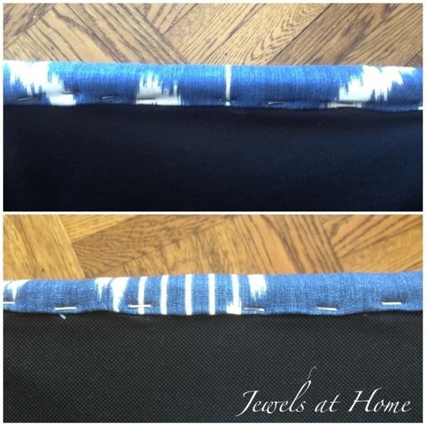 DIY storage ottoman makeover.  An elegant transformation for these $9.99 storage cubes.  Jewels at Home.