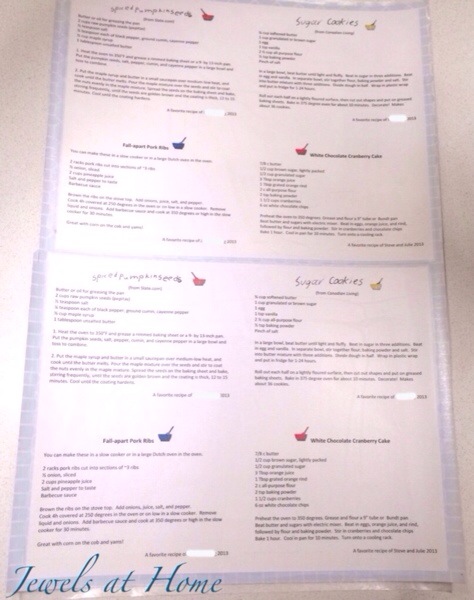 DIY laminated recipe cards.  Pair these pretty cards with something for the kitchen to make a lovely hostess or teacher gift  | Jewels at Home