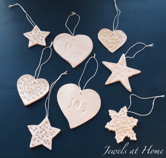 Homemade clay Christmas ornaments to make with the kids.  These are simple and beautiful!  Jewels at Home