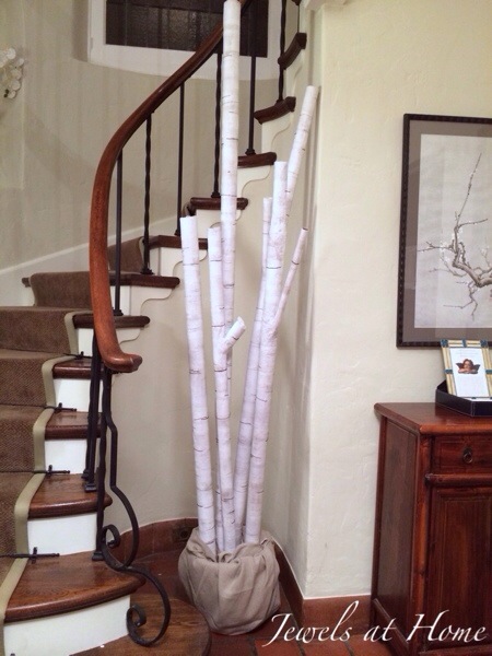 So cool!  Transform cardboard and paper into faux birch branches for a beautiful display | Jewels at Home