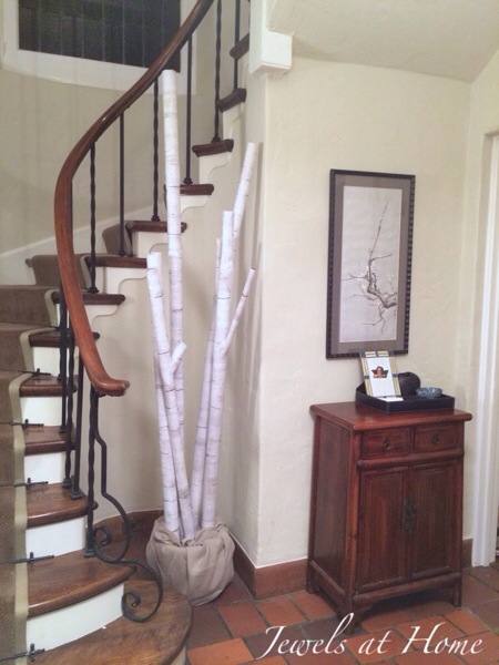 Decorating for a white and woodsy Christmas.  DIY faux birch branches | Jewels at Home