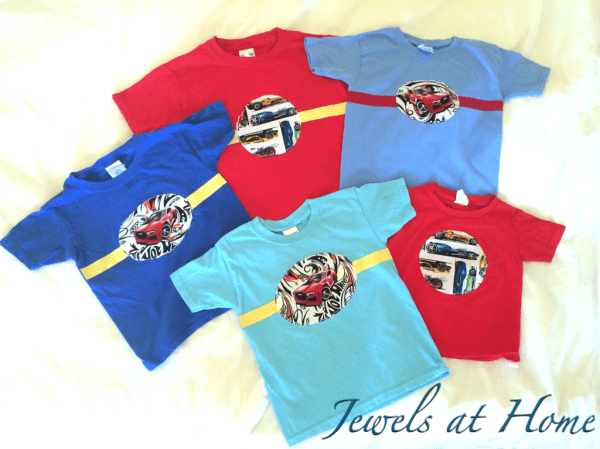 Mix-and match fabrics to create these fun Hot Wheels-themed T-shirts | Jewels at Home