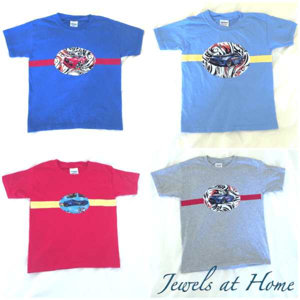 Mix-and match fabrics to create these fun Hot Wheels-themed T-shirts | Jewels at Home