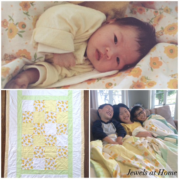 I LOVE this idea. Use scraps from an old baby blanket to make special quilts for your children and grandchildren! Keepsake Baby Quilt - the Next Generation | Jewels at Home